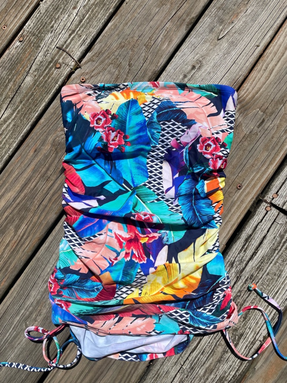 Tropical Floral Bandeau Swim Top - Multicolor